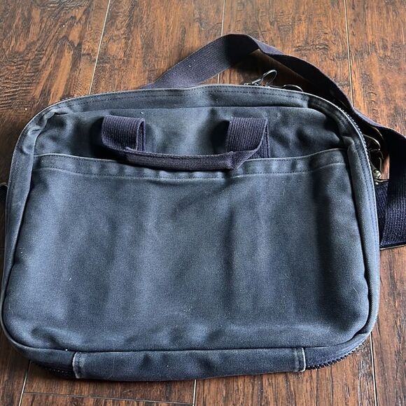 vtg made in USA Land's End canvas Messenger Bag navY blue nice fade in GUC - Picture 12 of 14